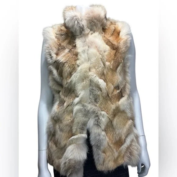 Rare Michael Kors Pieced Coyote Patchwork Vest Genuine Fur Cream Gold Beige Sz M - Picture 1 of 16